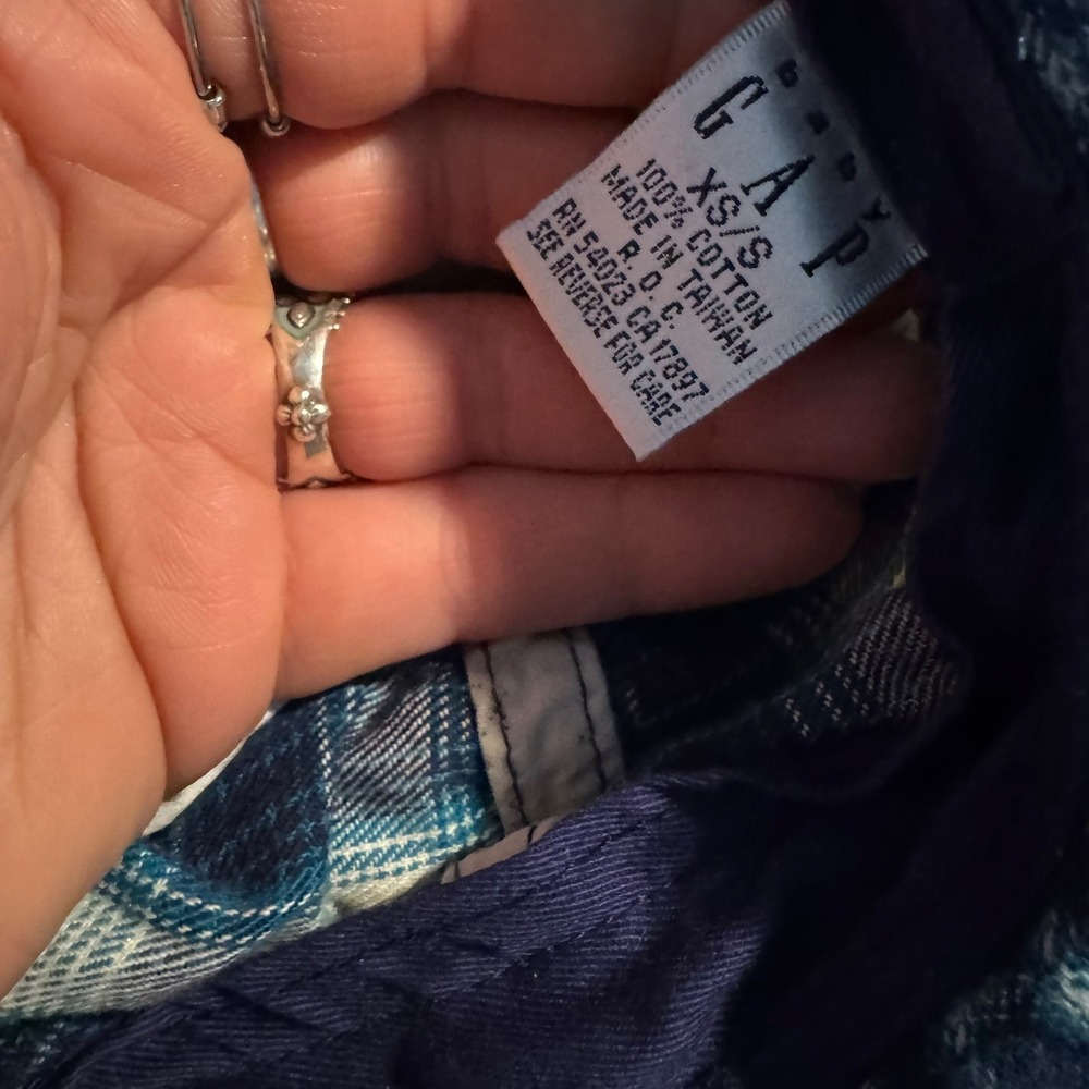Baby Gap VTG 90s Blue Plaid Cotton Bucket Hat XS/S Navy Trim Flannel Style - Picture 9 of 11